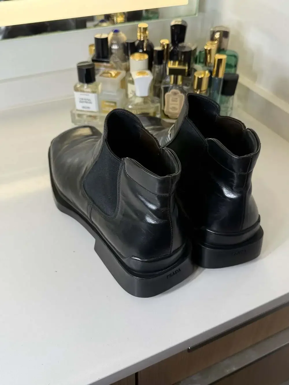 Prada Brushed Leather Square Toe Chelsea Boots Sz 12
